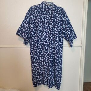 Women's Navy Blue Floral Kimono Robe Lightweight Loungewear Yukata Style One